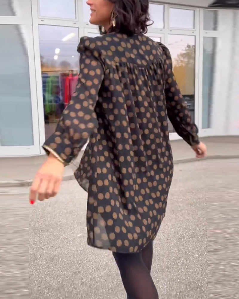 Polka Dot Langermet Kjole