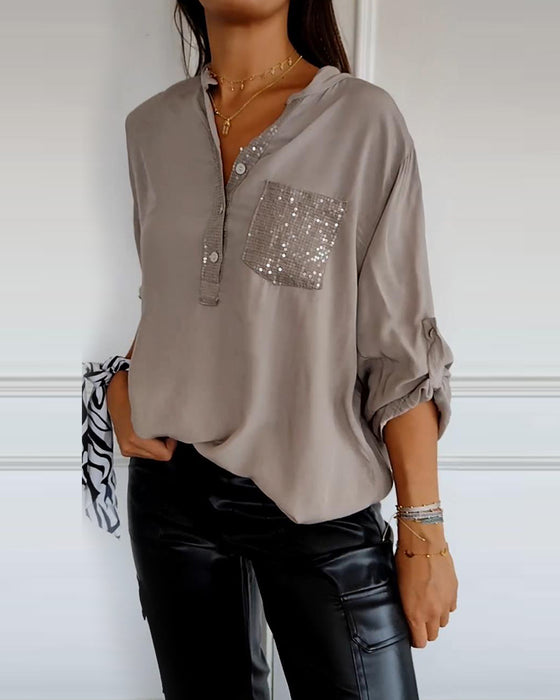 Løs casual topp med paljetter og patchwork