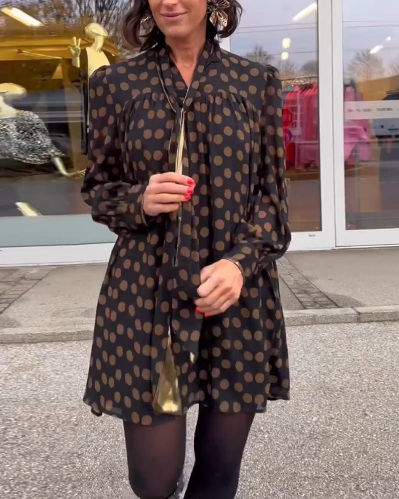 Polka Dot Langermet Kjole