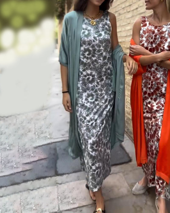 Elegant todelt dress med vintagetrykk