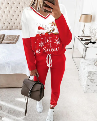 Sett casual sports v-hals juleprint