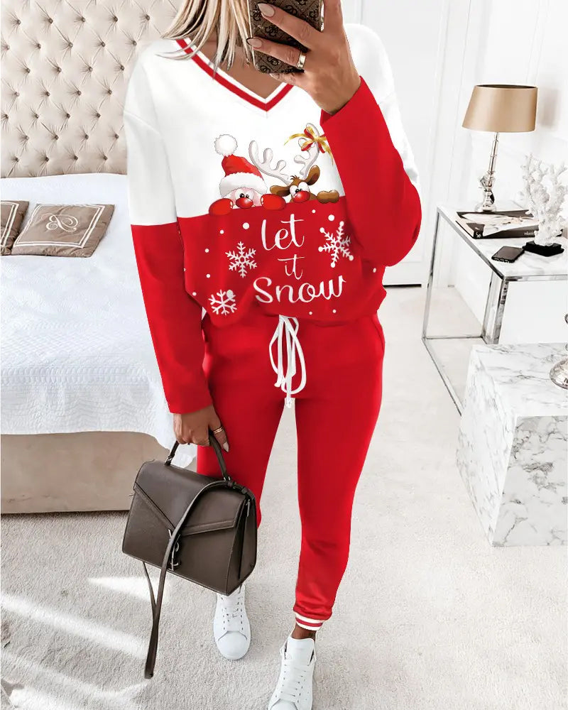 Sett casual sports v-hals juleprint