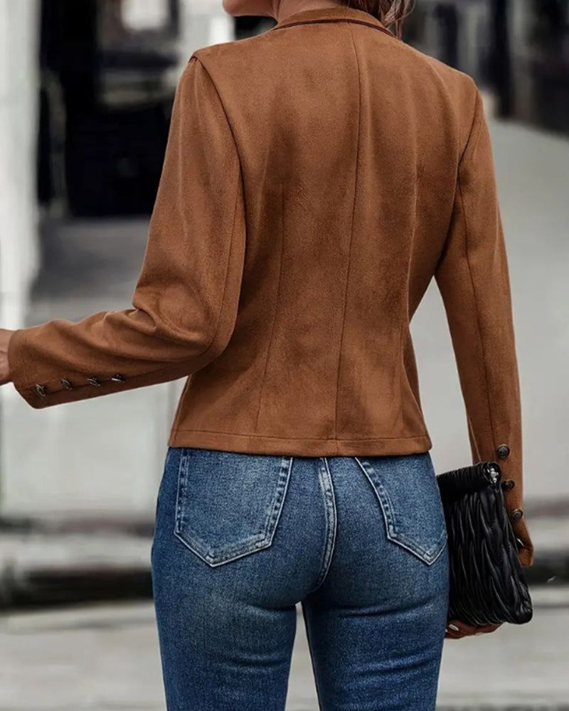 Stilig dobbeltspent ensfarget jakke