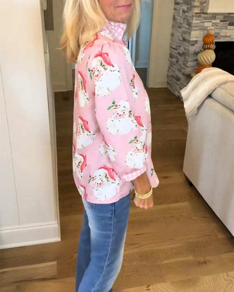 Skjorte Med Julenissetrykk Og V-Utringning