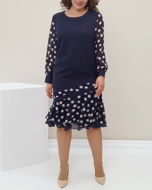 Kjole Rund Hals Lange Ermer Polka Dot