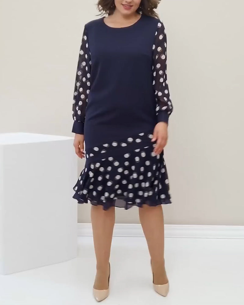 Kjole Rund Hals Lange Ermer Polka Dot