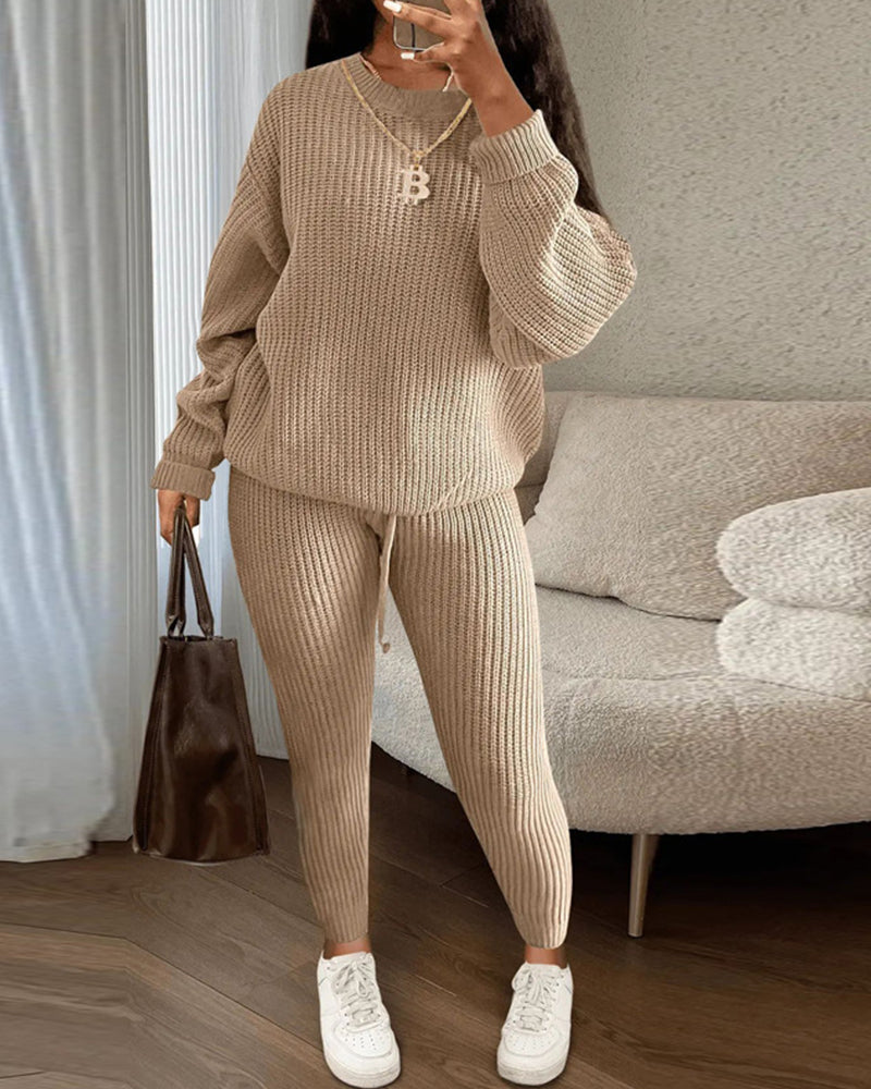 Rund hals ensfarget casual todelt sett