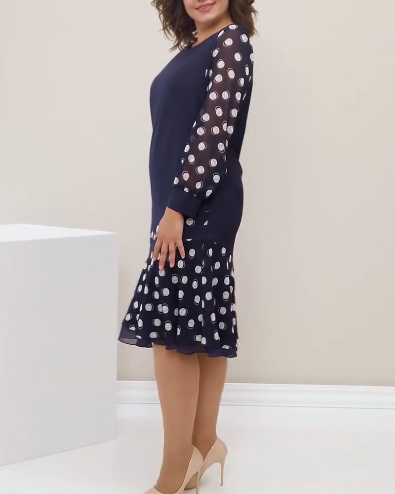 Kjole Rund Hals Lange Ermer Polka Dot