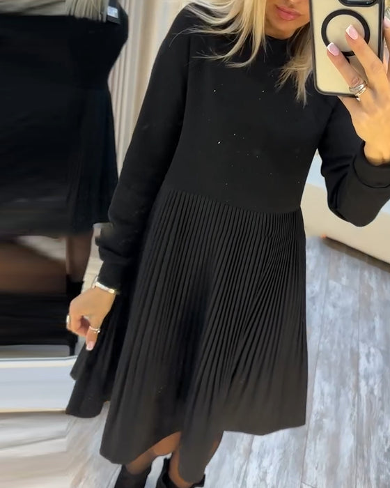 Plissert Kjole Langermet Rhinestone