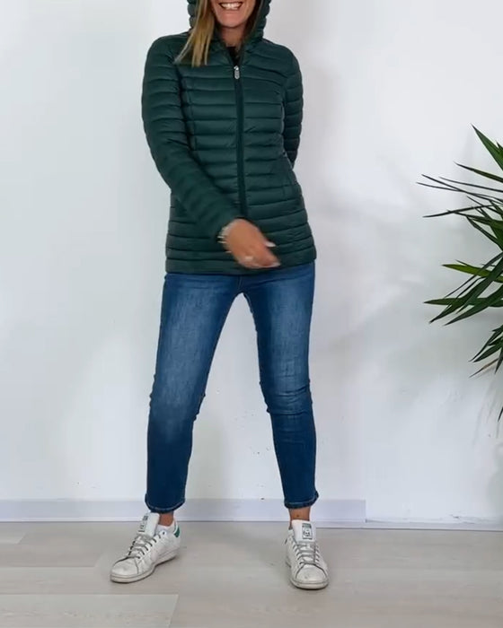 Mote ensfarget avtakbar jakke med glidelåsknapp