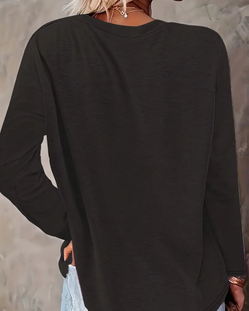 Uformell topp med lange ermer med snømann-trykk med rund hals