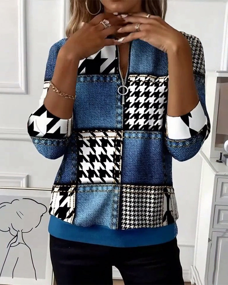 Genser med trykk, moteriktig halv glidelås