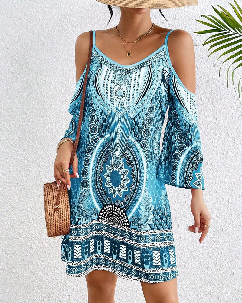Kjole Strapless Off-the-shoulder Trykt Shift