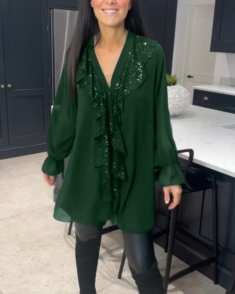Bluse med volanger og elegant stil