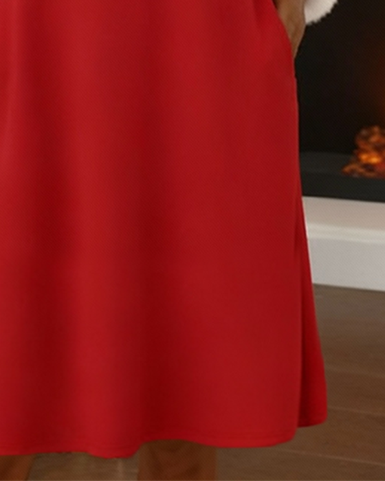 Kjole Med Lodden Kontrast Og V-Hals