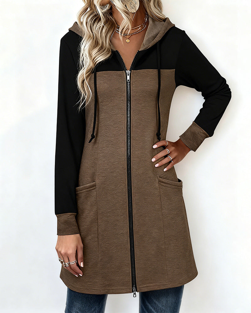 Fargeblokkert Frakk Med Glidelås