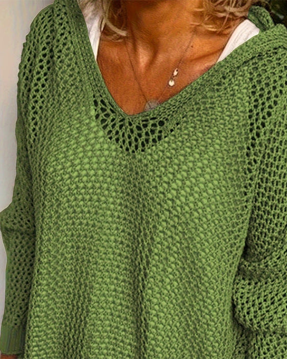 Dametopper Heklet Hullete Med Hette Langermet