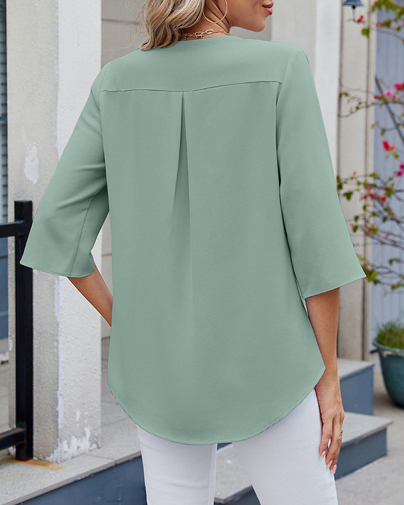 Bluse Halvermet Volanger Ensfarget Avslappet