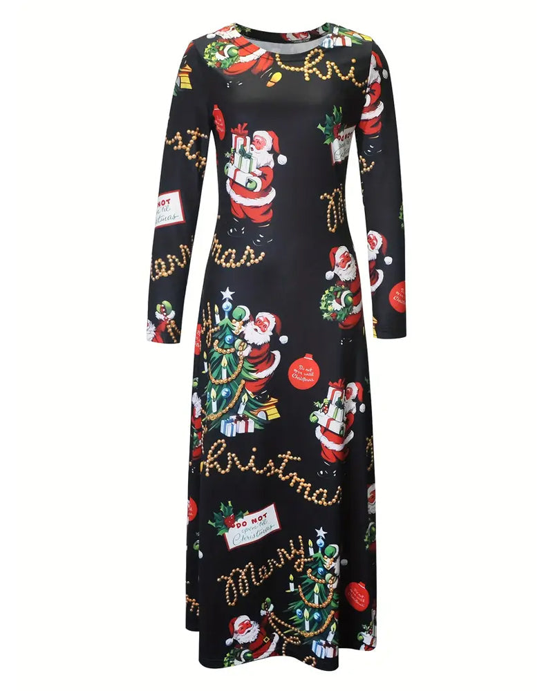 Kjole Slim Jul Trykt Langermet