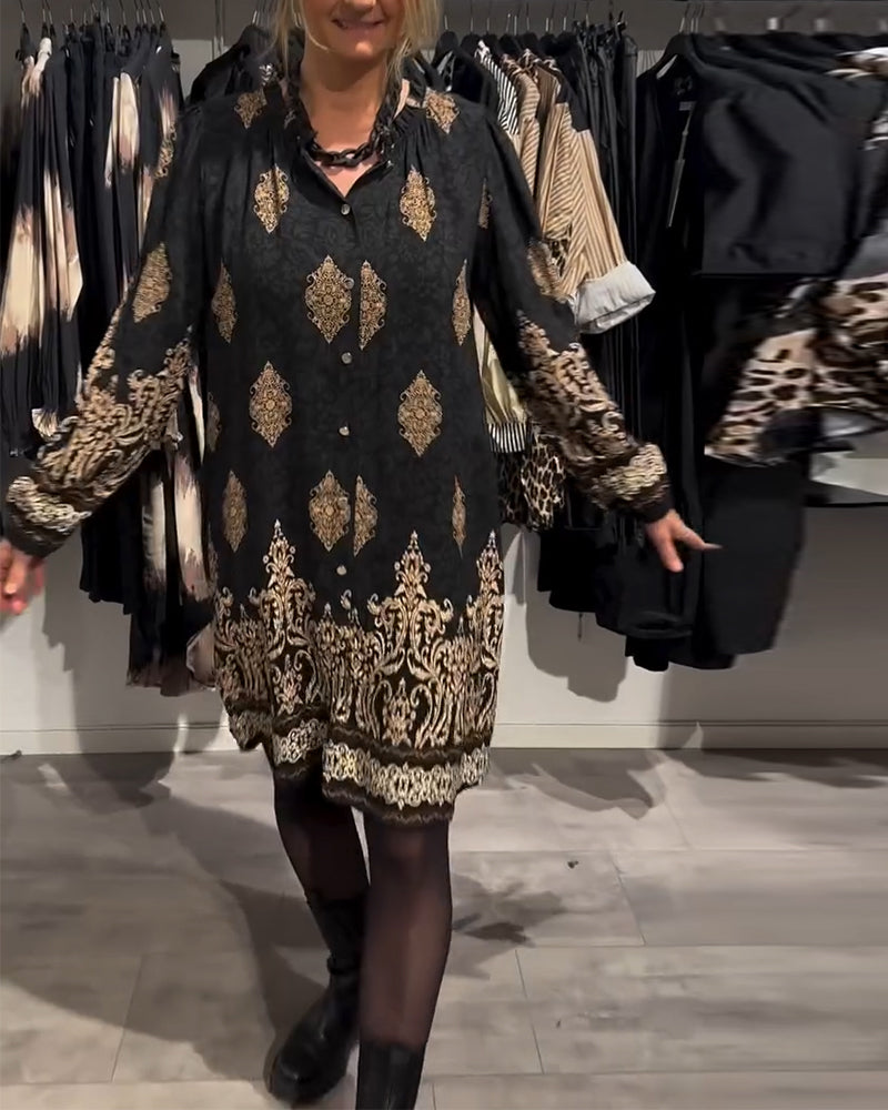 Kjole med knapp-down vintage print