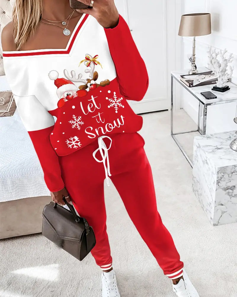 Sett casual sports v-hals juleprint