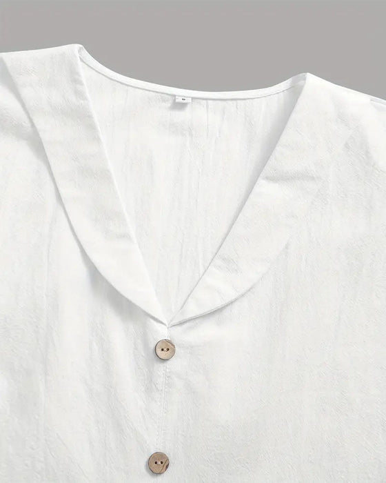 Bluse Krage Ensfarget Knapp Kortermet