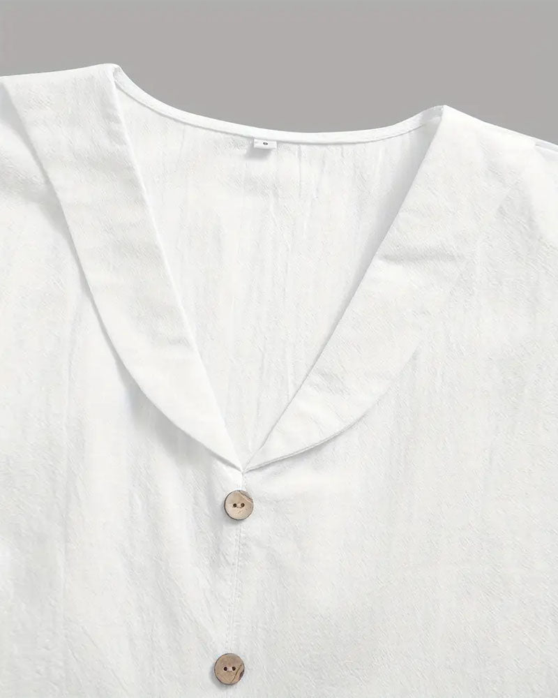 Bluse Krage Ensfarget Knapp Kortermet