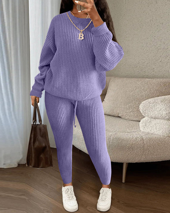 Rund hals ensfarget casual todelt sett
