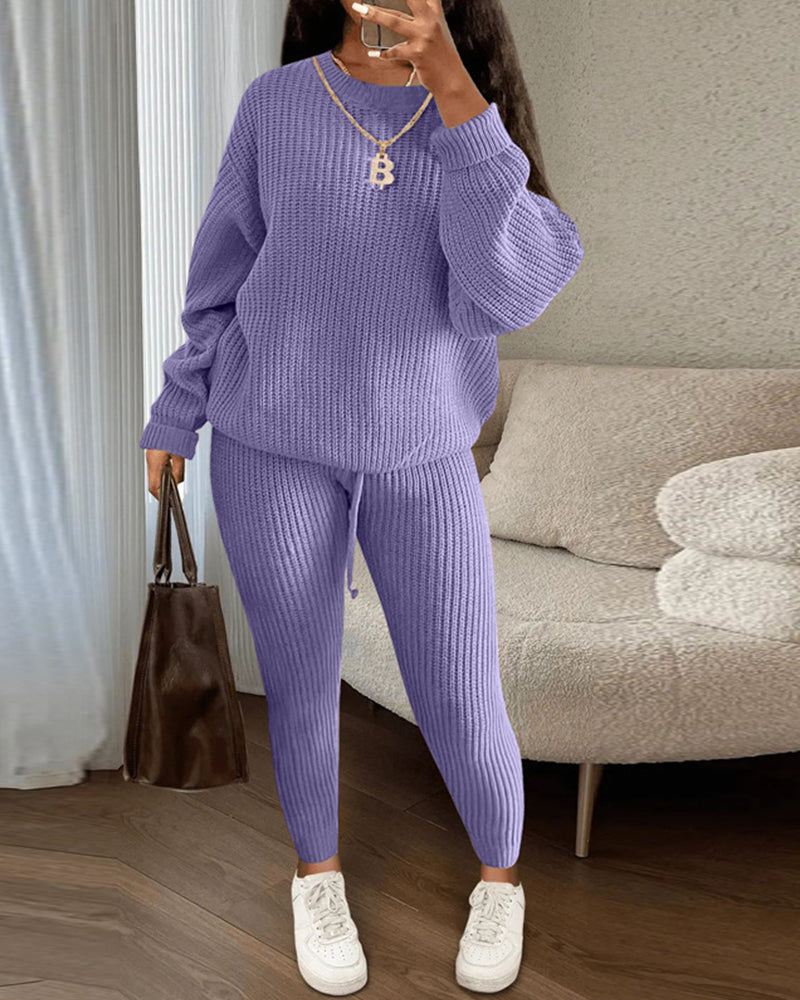 Rund hals ensfarget casual todelt sett