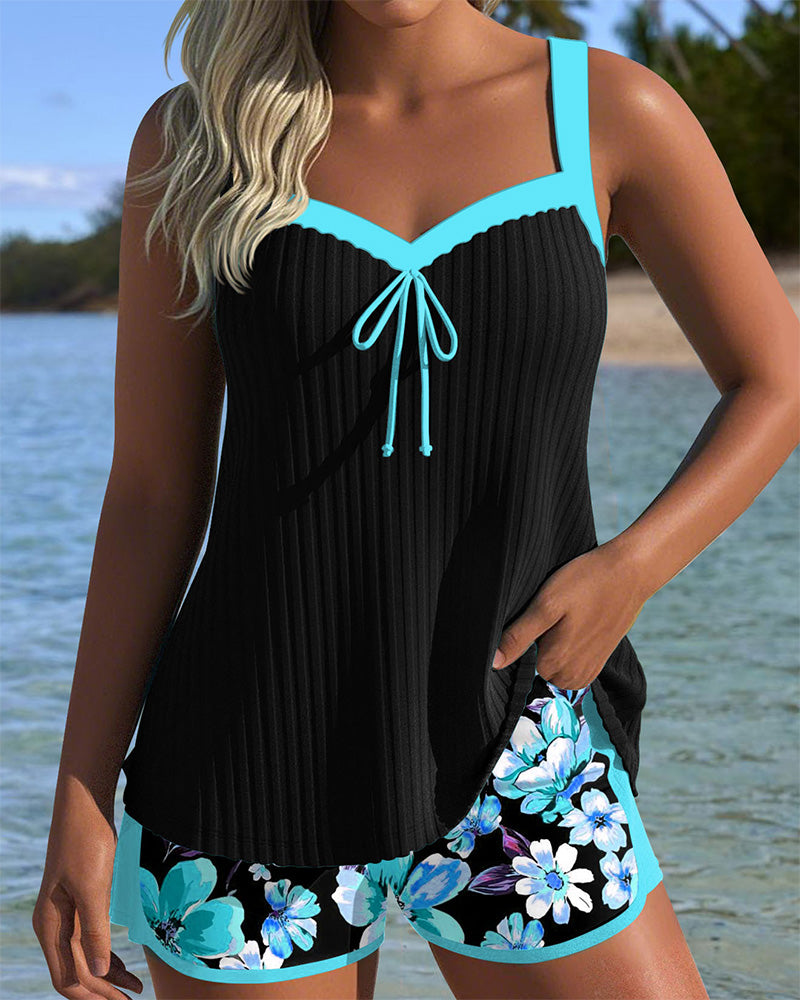 Tankini V-Hals Trykket Sportsbokser