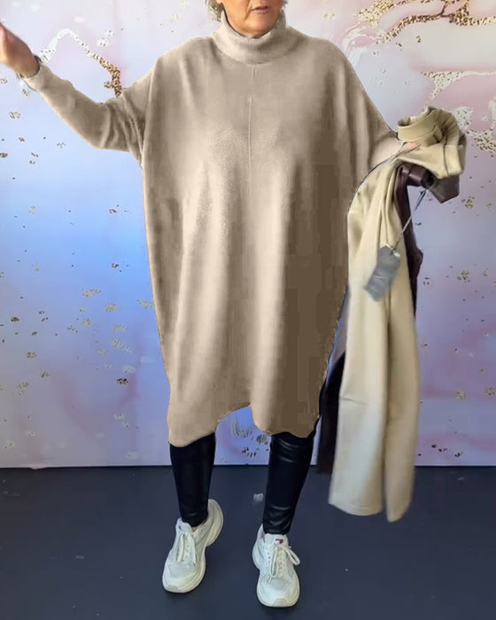 Uformell ensfarget langermet genser med høy krage