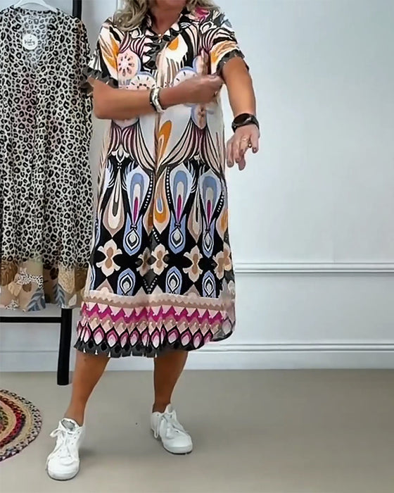 Kjole Boho Mønstret Rett Kortermet