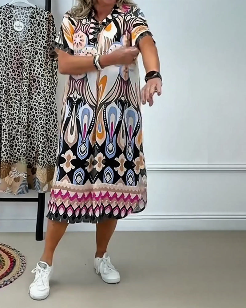 Kjole Boho Mønstret Rett Kortermet