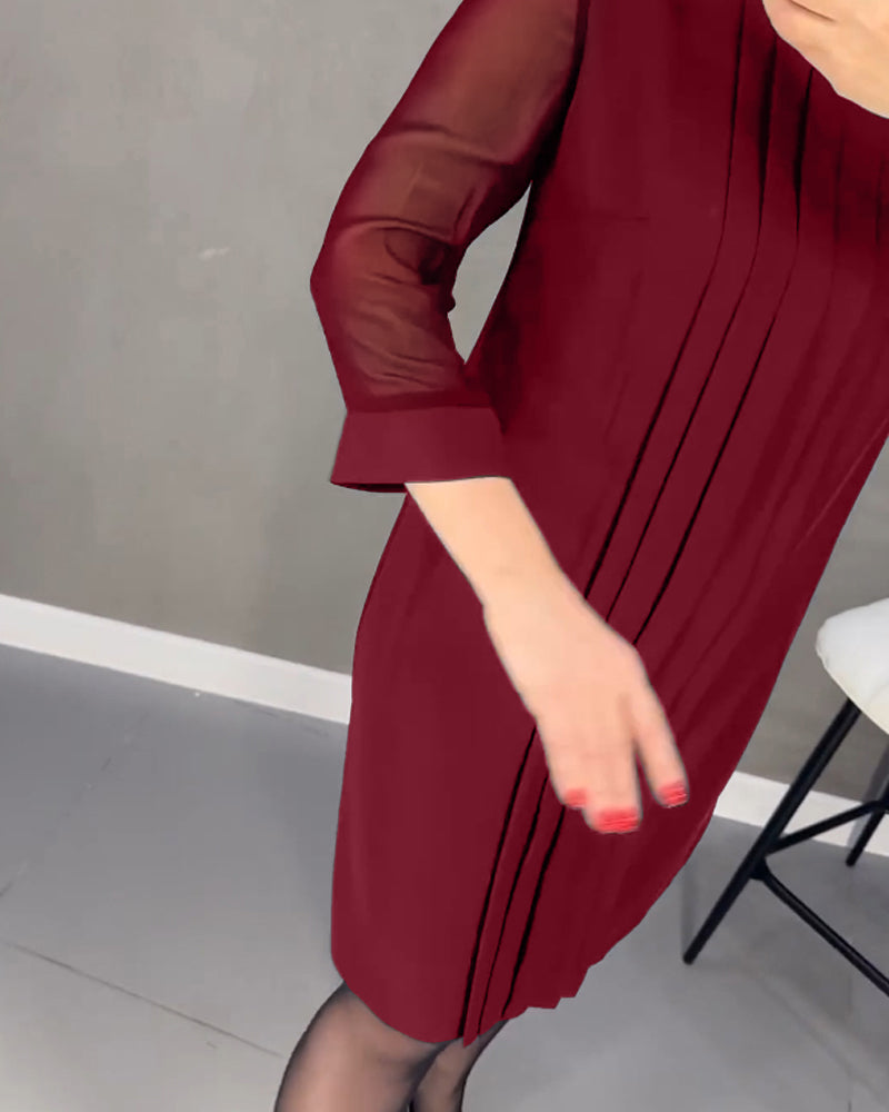 Plissert patchwork mesh ensfarget kjole