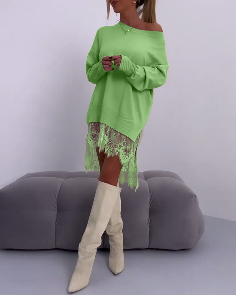 Ensfarget off-shoulder genser med smal passform