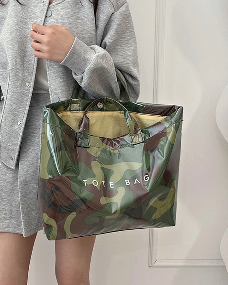Tote Bag Dame Kamouflasje Og Bladtrykk