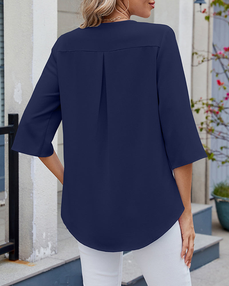Bluse Halvermet Volanger Ensfarget Avslappet