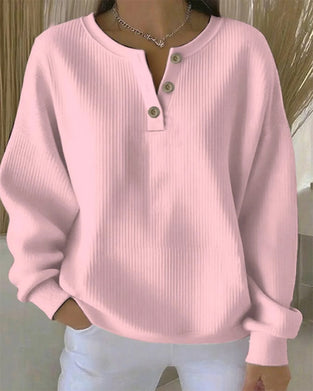 Langermet Sweatshirt Med Knapper Og V-Utringning