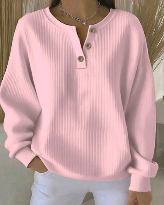 Langermet Sweatshirt Med Knapper Og V-Utringning