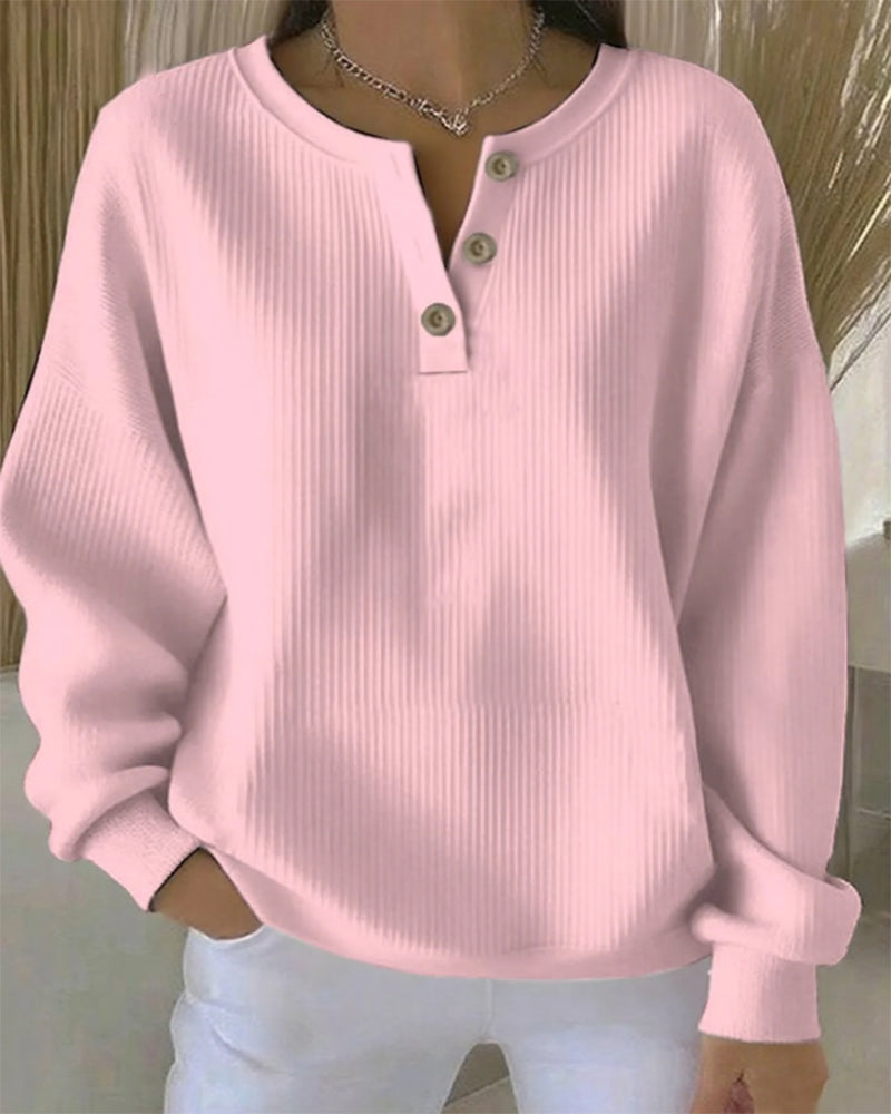 Langermet Sweatshirt Med Knapper Og V-Utringning