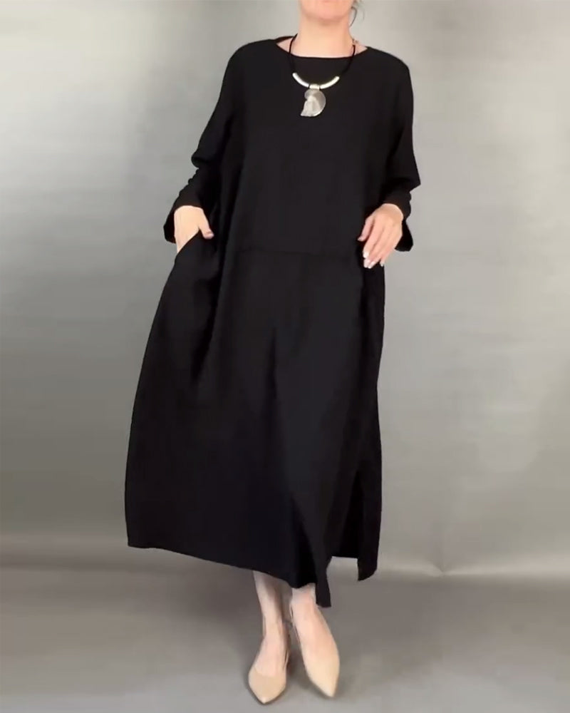 Plus Size Løs Kjole Med Knapper I Ensfarge