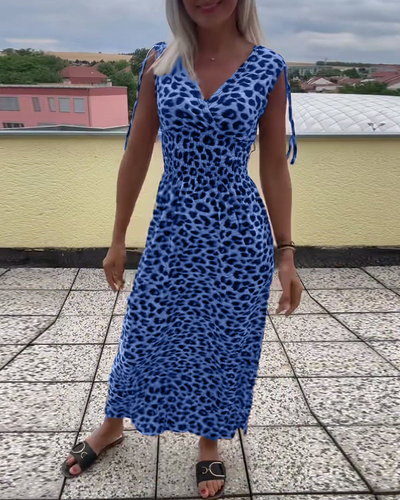 Ermløs Kjole Med Leopardmønster
