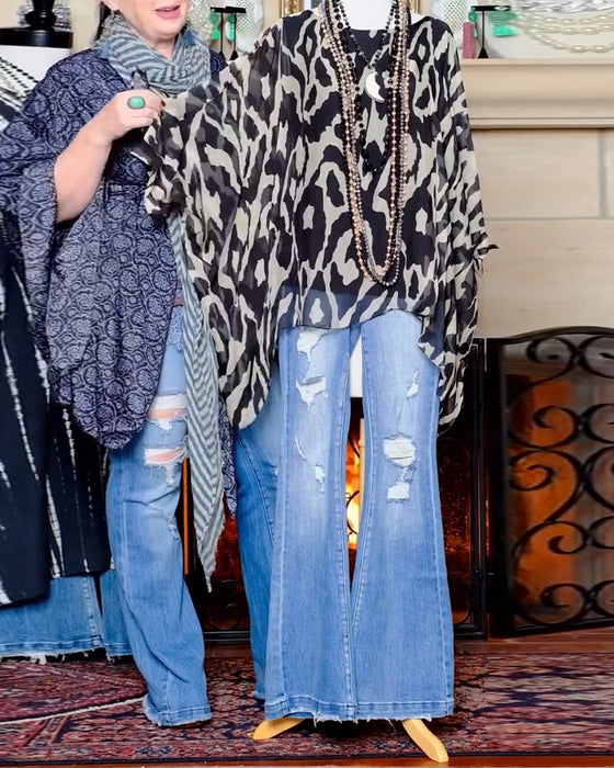 Bluse Flagermuserm Trykk Langermet