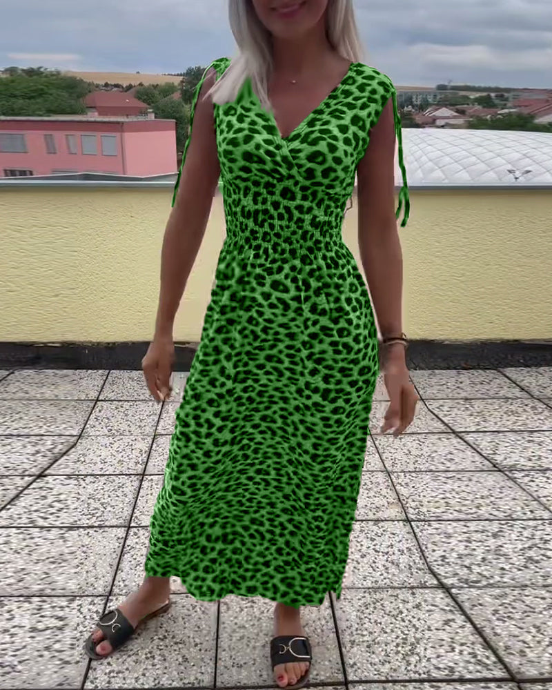 Ermløs Kjole Med Leopardmønster