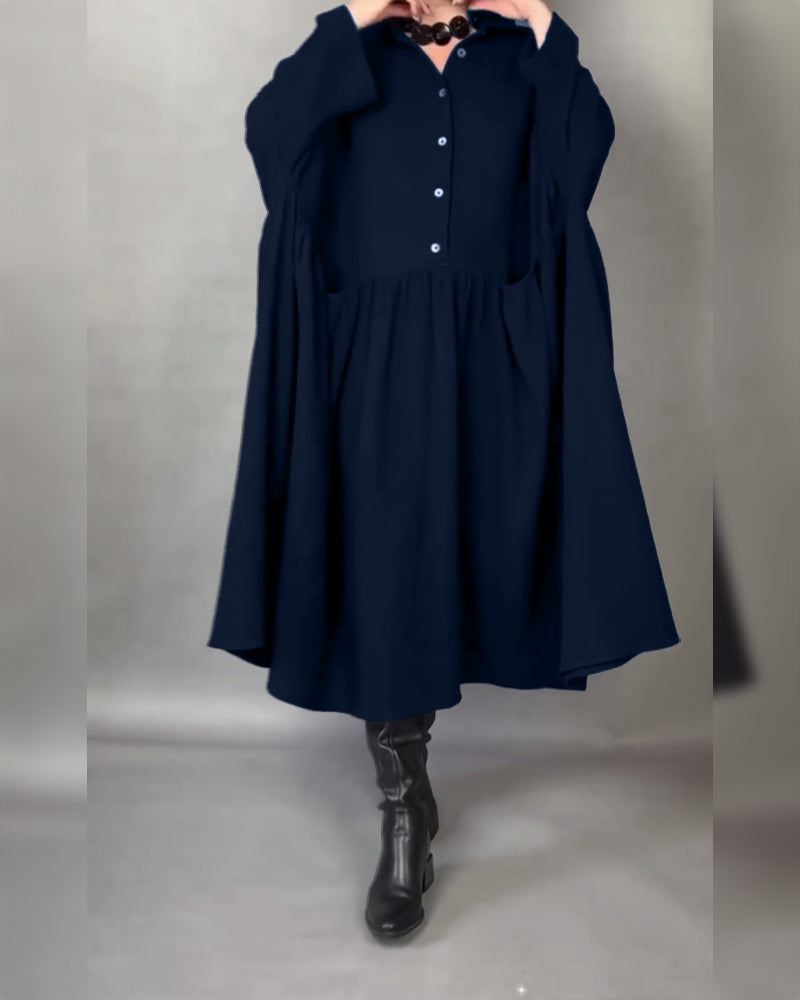 Oversized A-Formet Kjole Med Slagkrage Og Knapper
