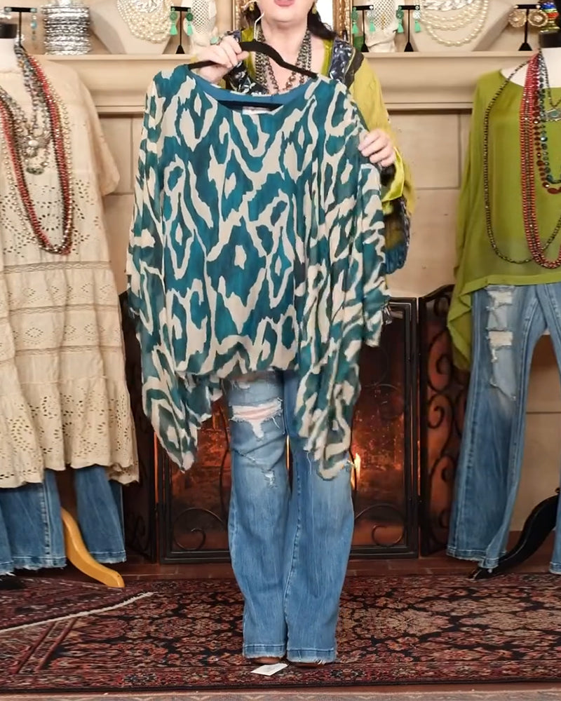 Bluse Flagermuserm Trykk Langermet