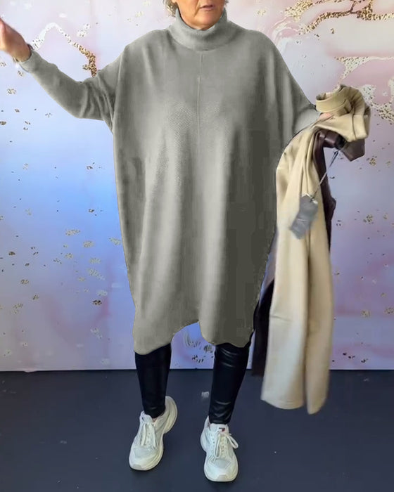 Uformell ensfarget langermet genser med høy krage