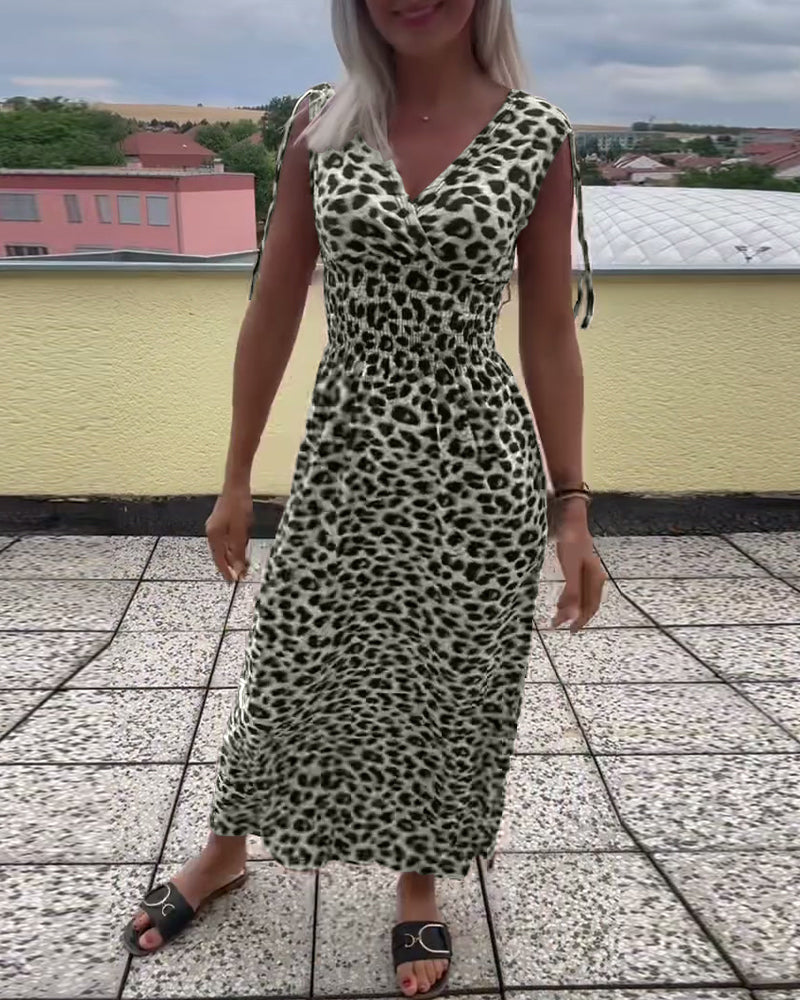 Ermløs Kjole Med Leopardmønster