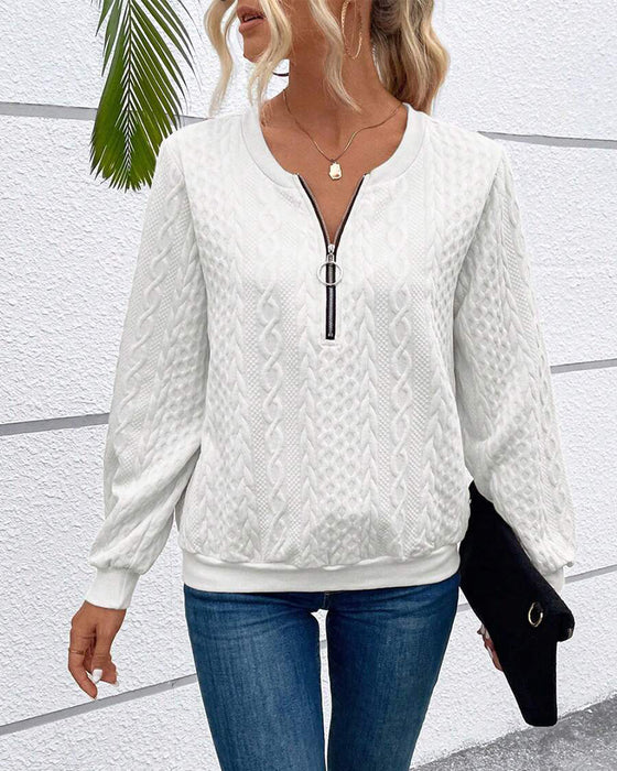 Uformell ensfarget langermet genser med glidelås