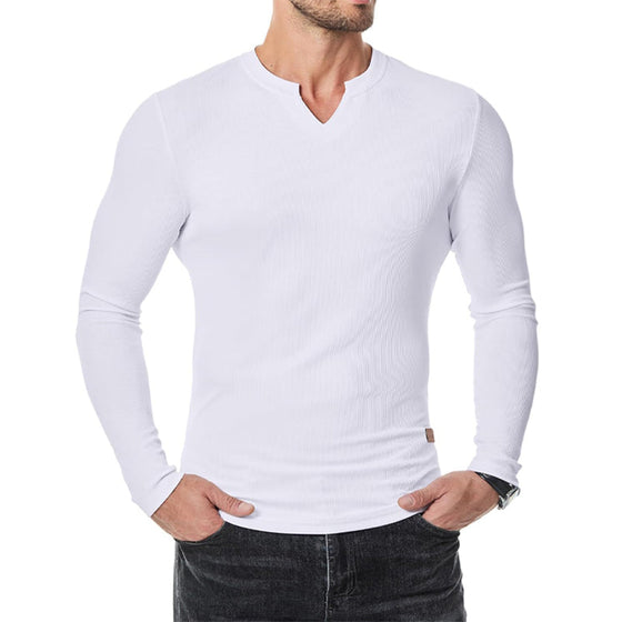 Skjorte Herre Slim Fit V-Hals Longline Muscle